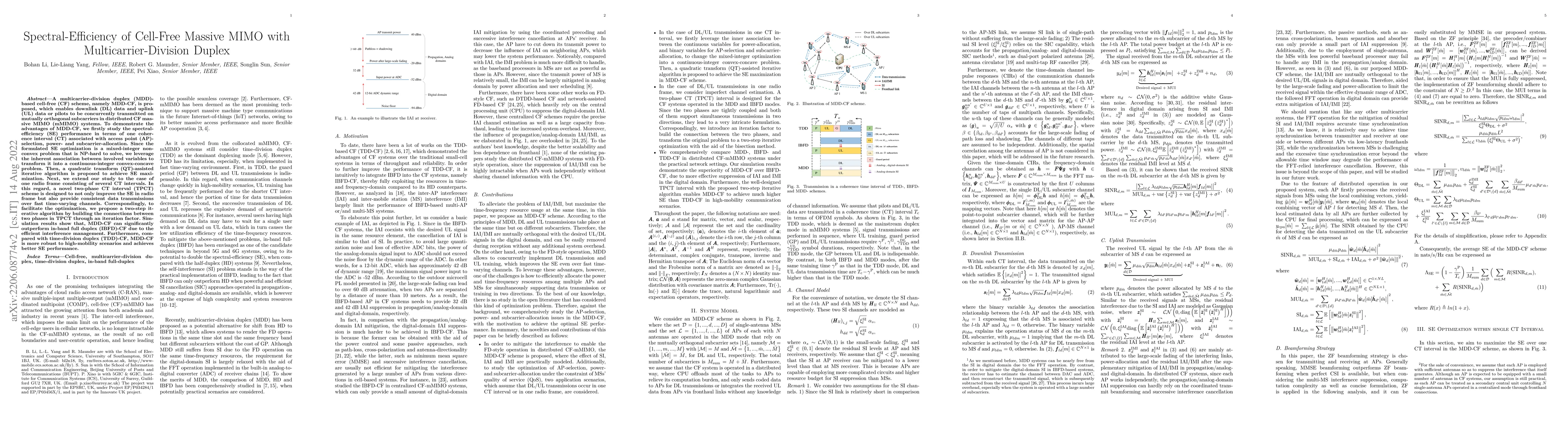 Thumbnail for Spectral-Efficiency of Cell-Free Massive MIMO with Multicarrier-Division
  Duplex