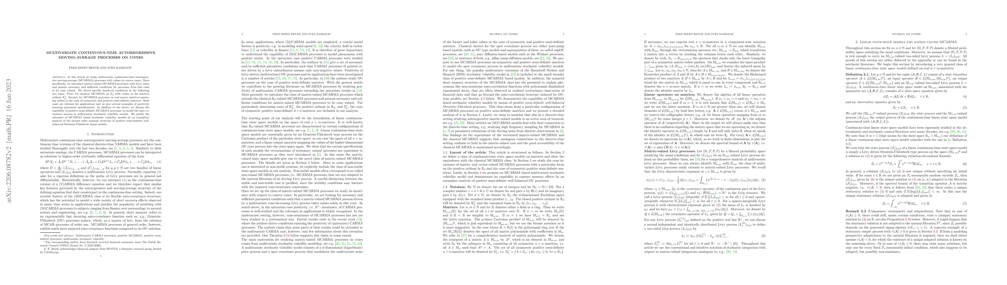 Thumbnail for Multivariate continuous-time autoregressive moving-average processes on
  cones