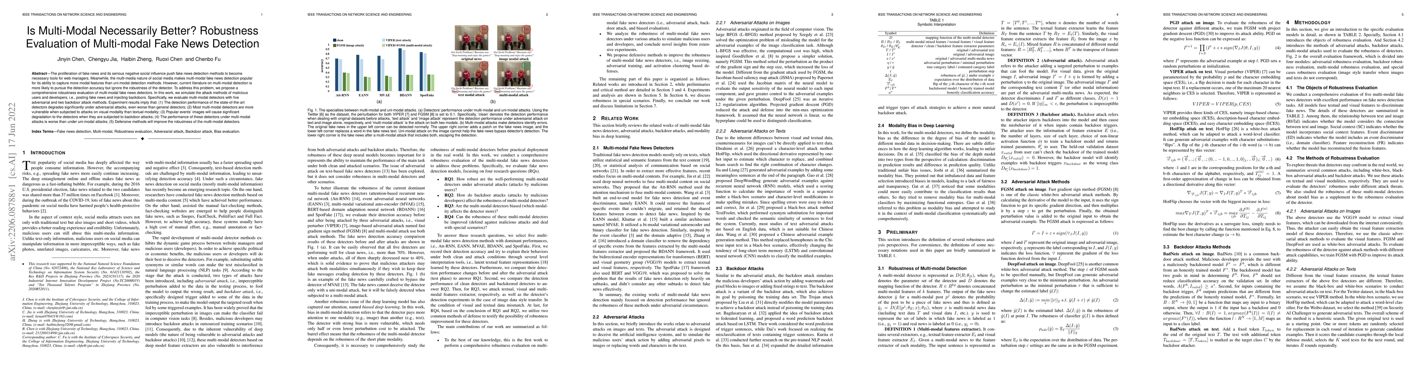 Thumbnail for Is Multi-Modal Necessarily Better? Robustness Evaluation of Multi-modal
  Fake News Detection