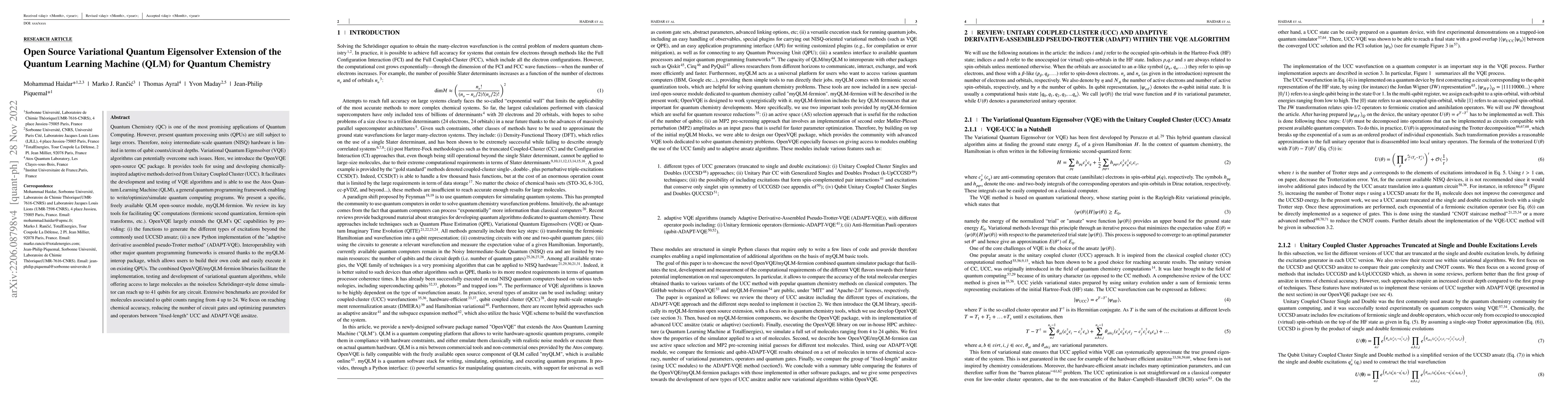 Thumbnail for Open Source Variational Quantum Eigensolver Extension of the Quantum
  Learning Machine (QLM) for Quantum Chemistry