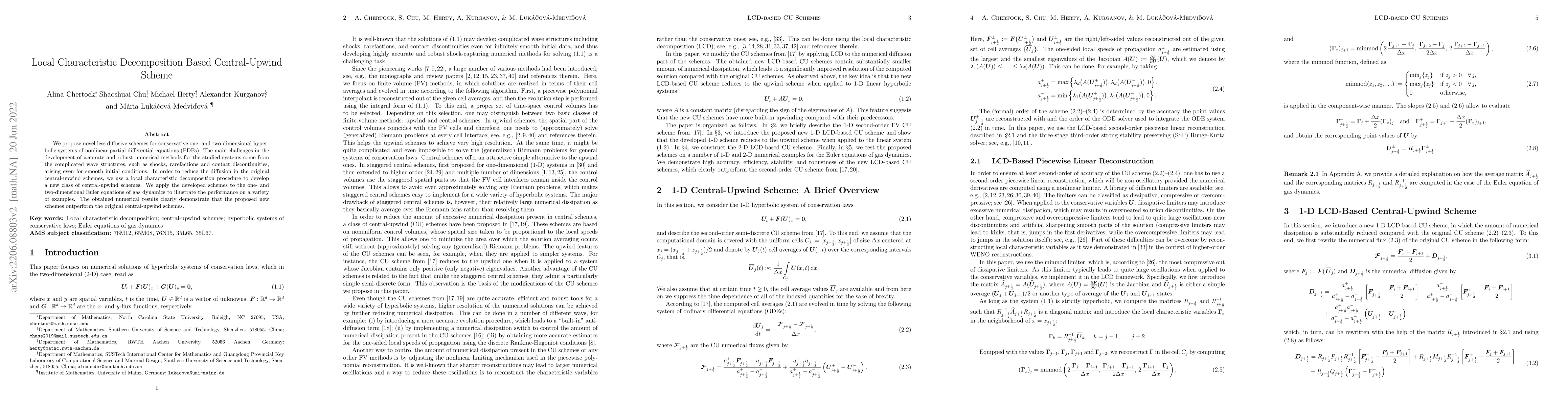 Thumbnail for Local Characteristic Decomposition Based Central-Upwind Scheme