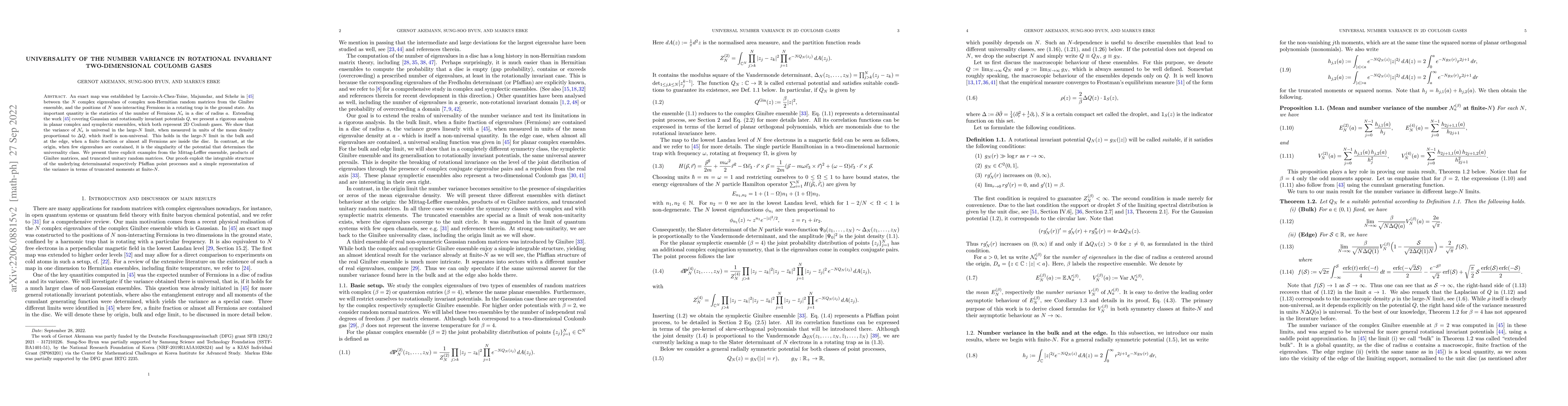 Thumbnail for Universality of the number variance in rotational invariant
  two-dimensional Coulomb gases