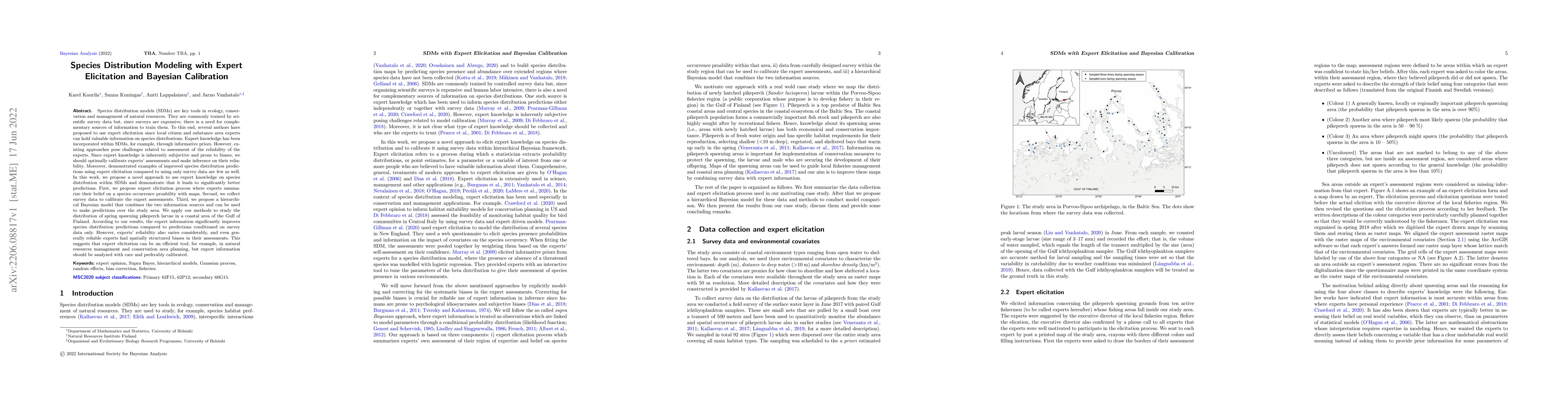 Thumbnail for Species Distribution Modeling with Expert Elicitation and Bayesian
  Calibration