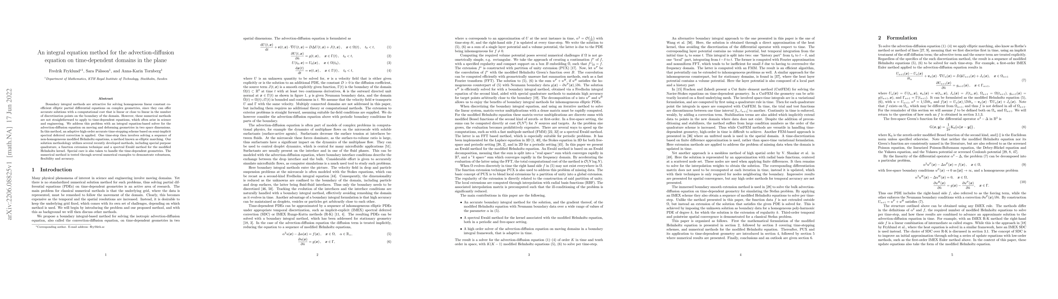 Thumbnail for An integral equation method for the advection-diffusion equation on
  time-dependent domains in the plane