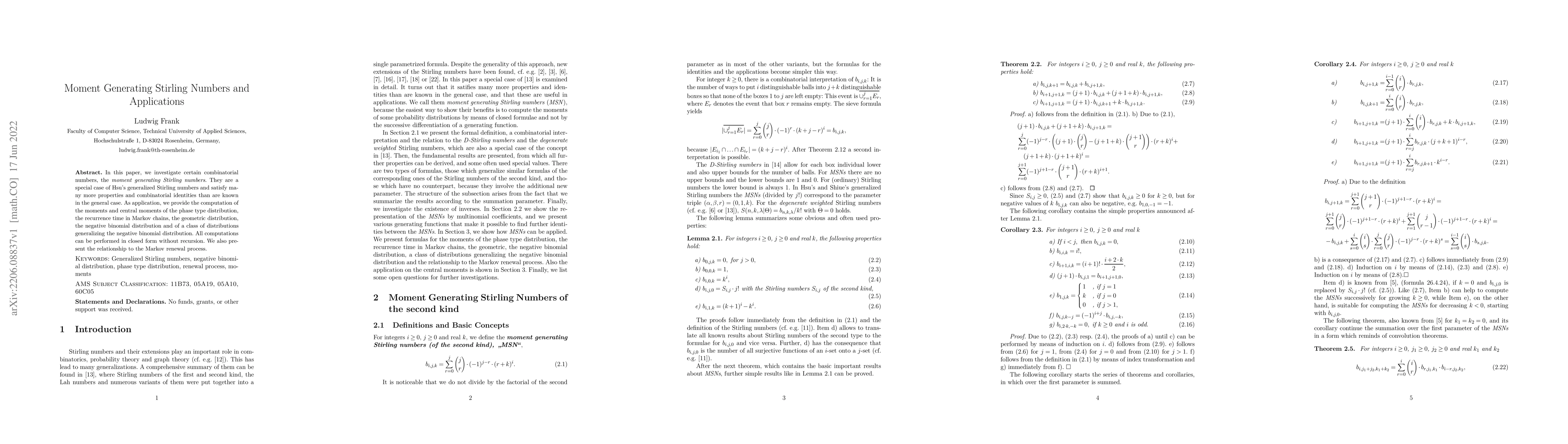 Thumbnail for Moment Generating Stirling Numbers and Applications
