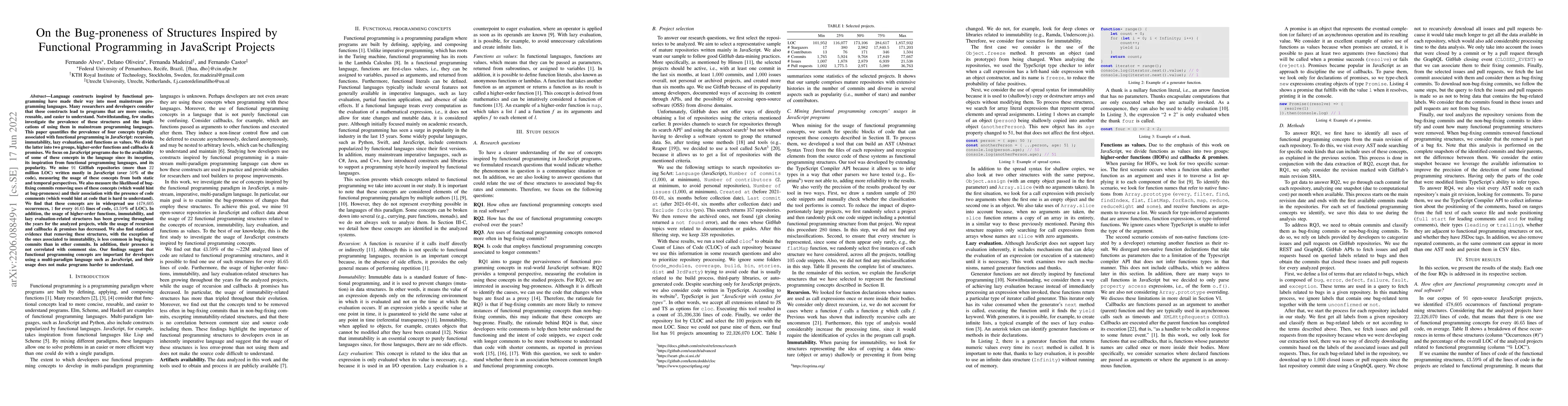Thumbnail for On the Bug-proneness of Structures Inspired by Functional Programming in
  JavaScript Projects