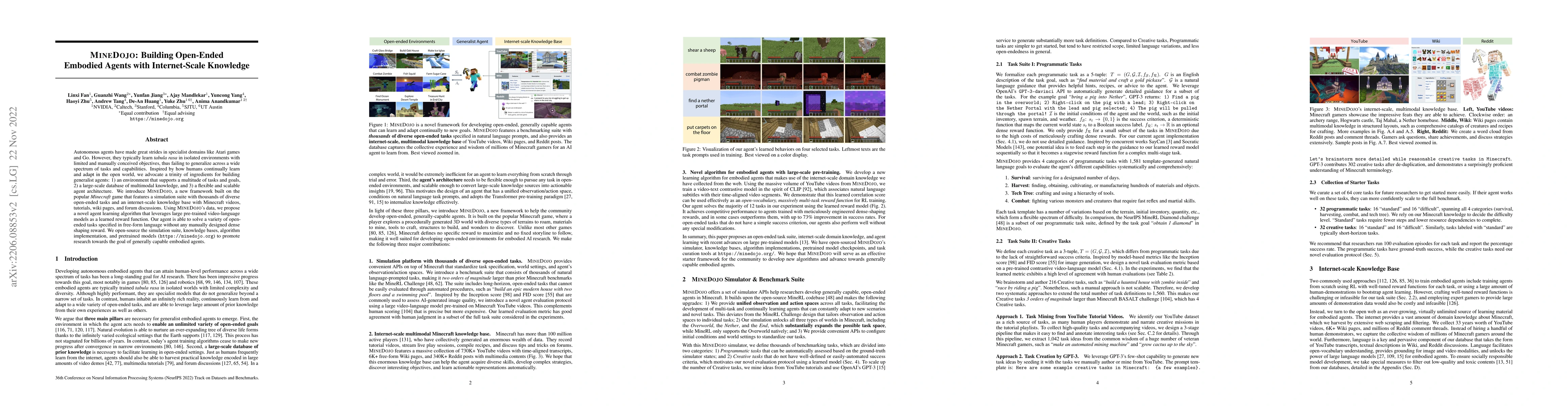 Thumbnail for MineDojo: Building Open-Ended Embodied Agents with Internet-Scale
  Knowledge