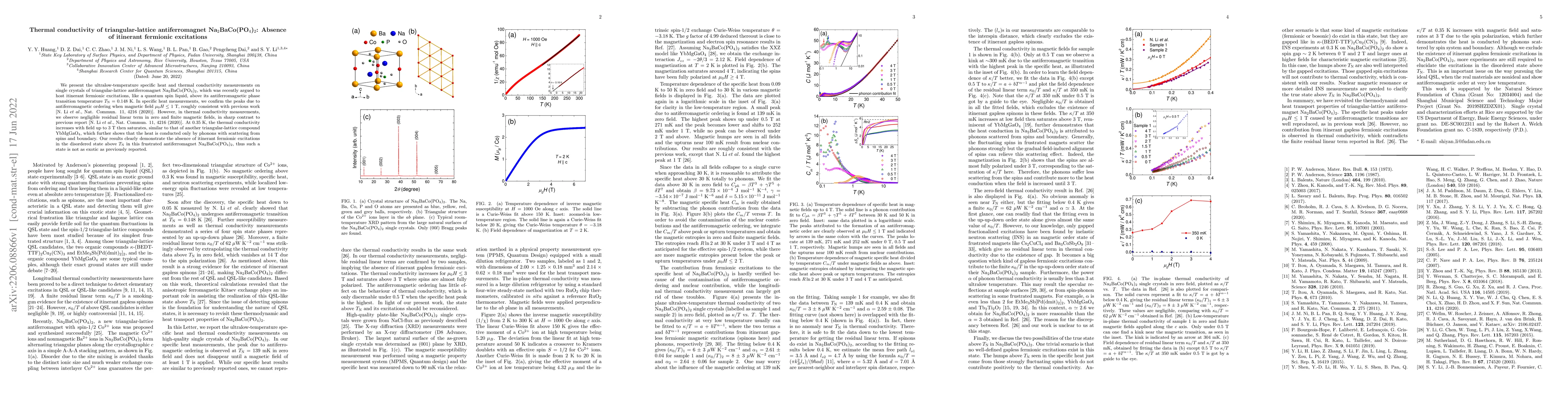 Thumbnail for Thermal conductivity of triangular-lattice antiferromagnet
  Na2BaCo(PO4)2: Absence of itinerant fermionic excitations