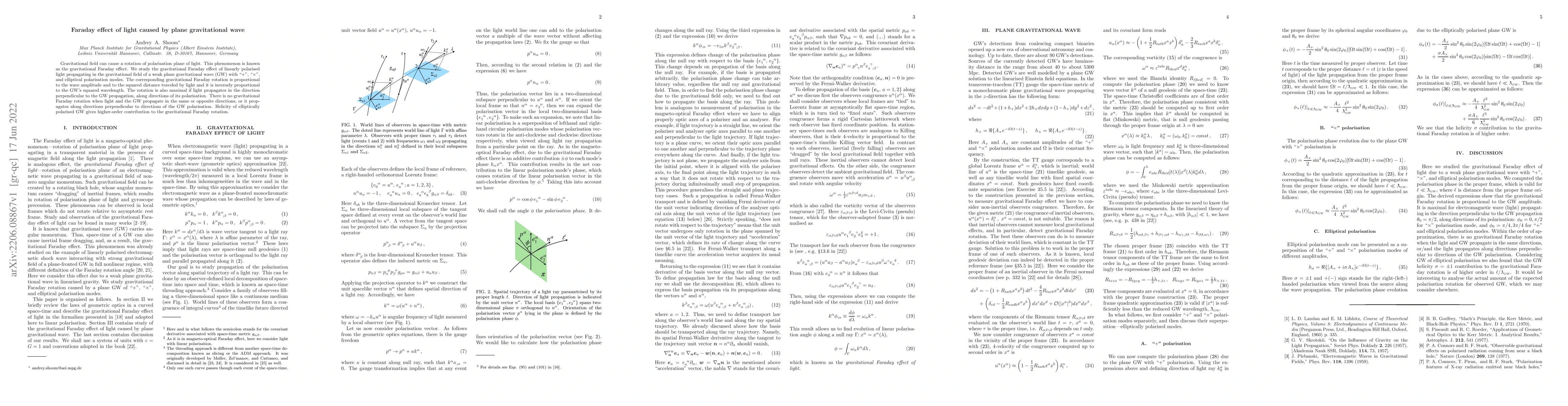 Thumbnail for Faraday effect of light caused by plane gravitational wave