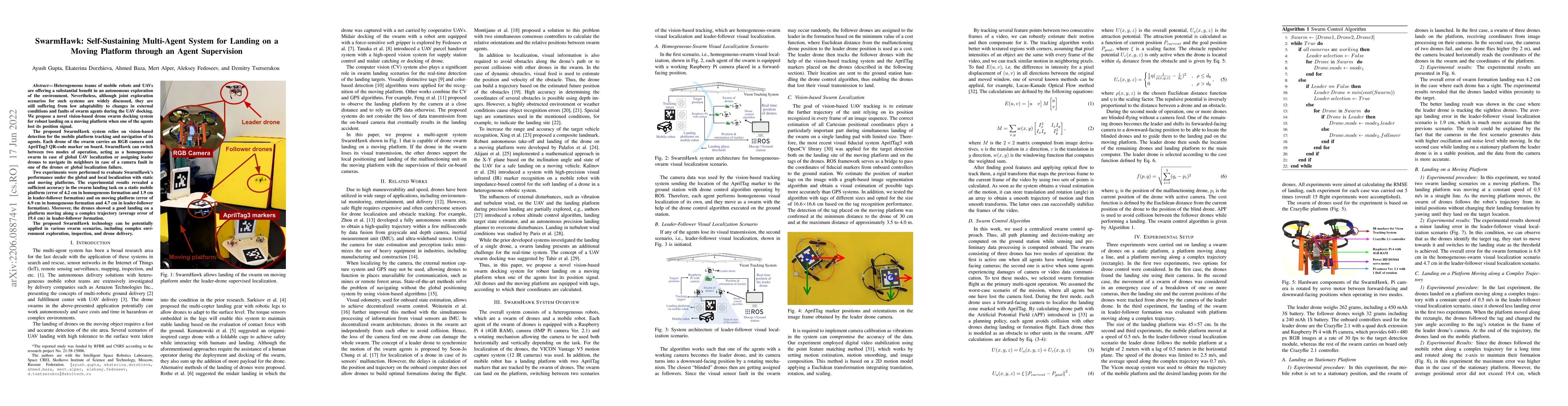 Thumbnail for SwarmHawk: Self-Sustaining Multi-Agent System for Landing on a Moving
  Platform through an Agent Supervision