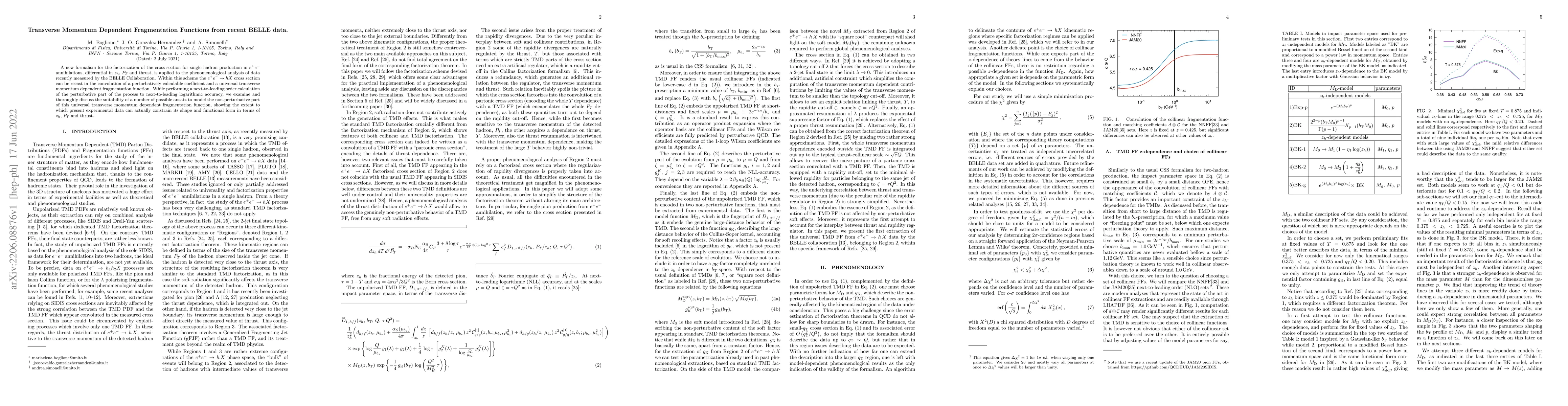 Thumbnail for Transverse Momentum Dependent Fragmentation Functions from recent BELLE
  data