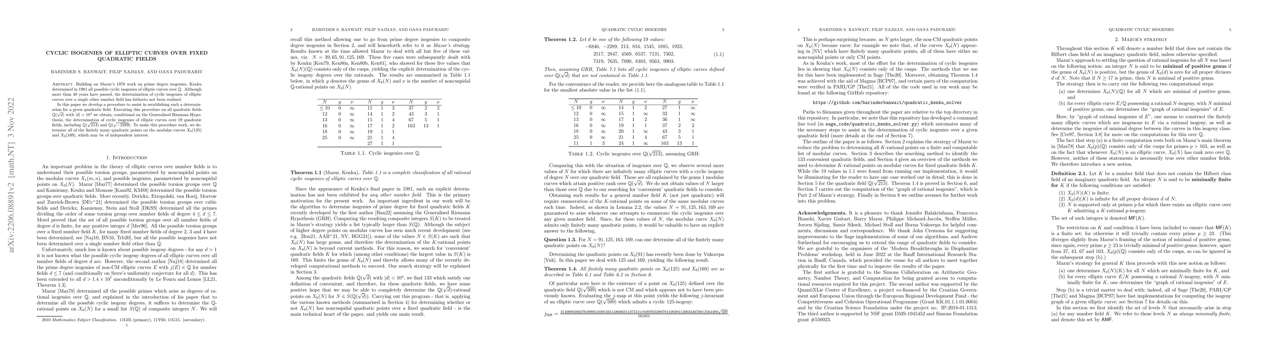 Thumbnail for Cyclic isogenies of elliptic curves over fixed quadratic fields