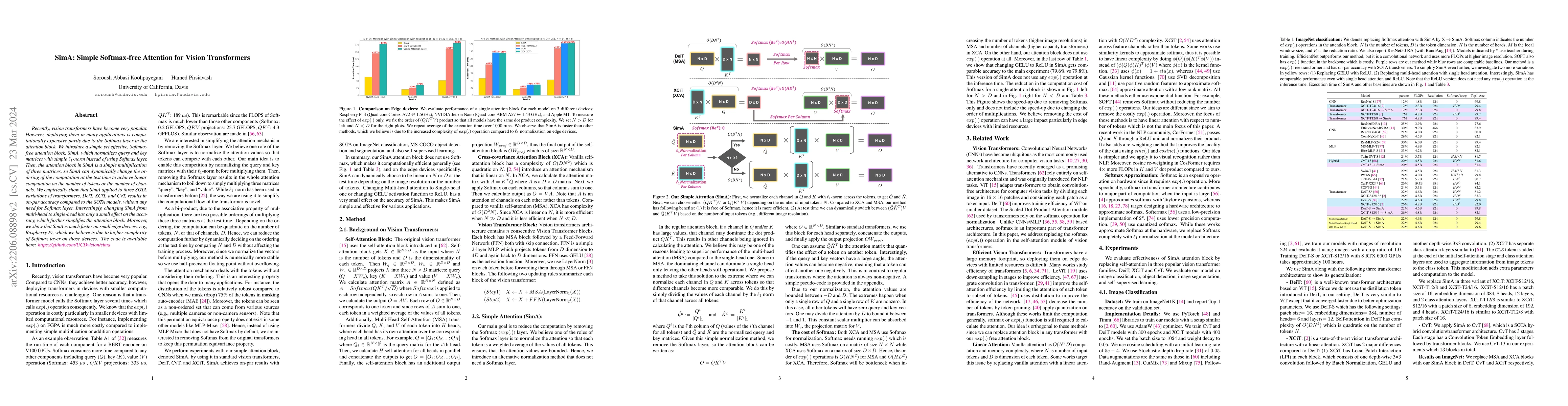 Thumbnail for SimA: Simple Softmax-free Attention for Vision Transformers