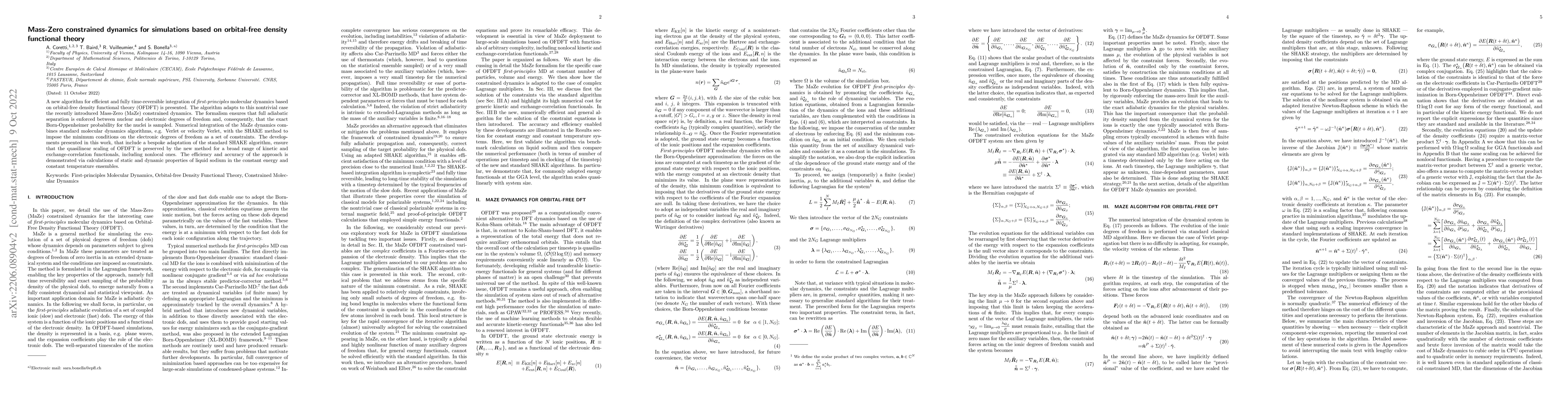Thumbnail for Mass-Zero constrained dynamics for simulations based on orbital-free
  density functional theory