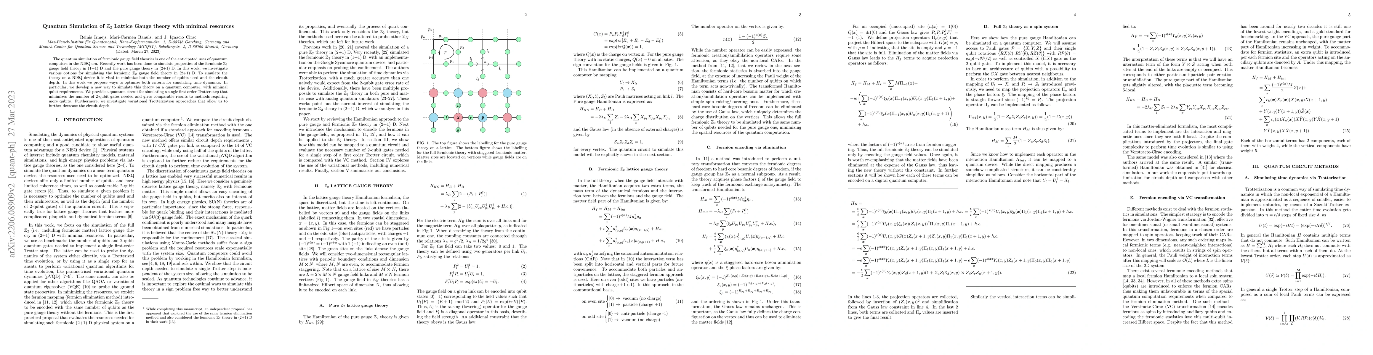 Thumbnail for Quantum Simulation of Z2 Lattice Gauge theory with minimal resources