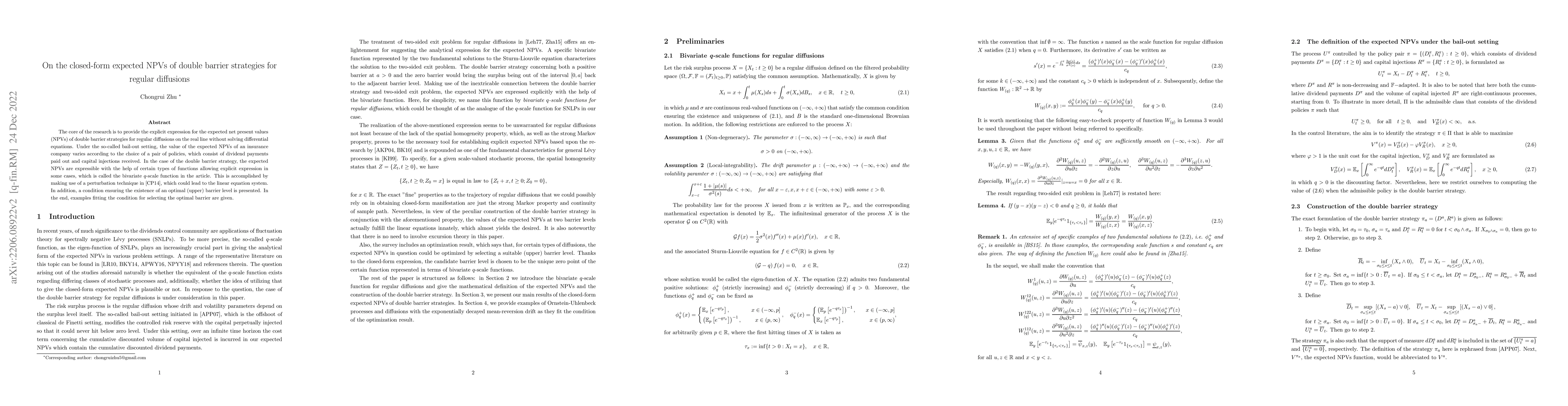 Thumbnail for On the closed-form expected NPVs of double barrier strategies for
  regular diffusions