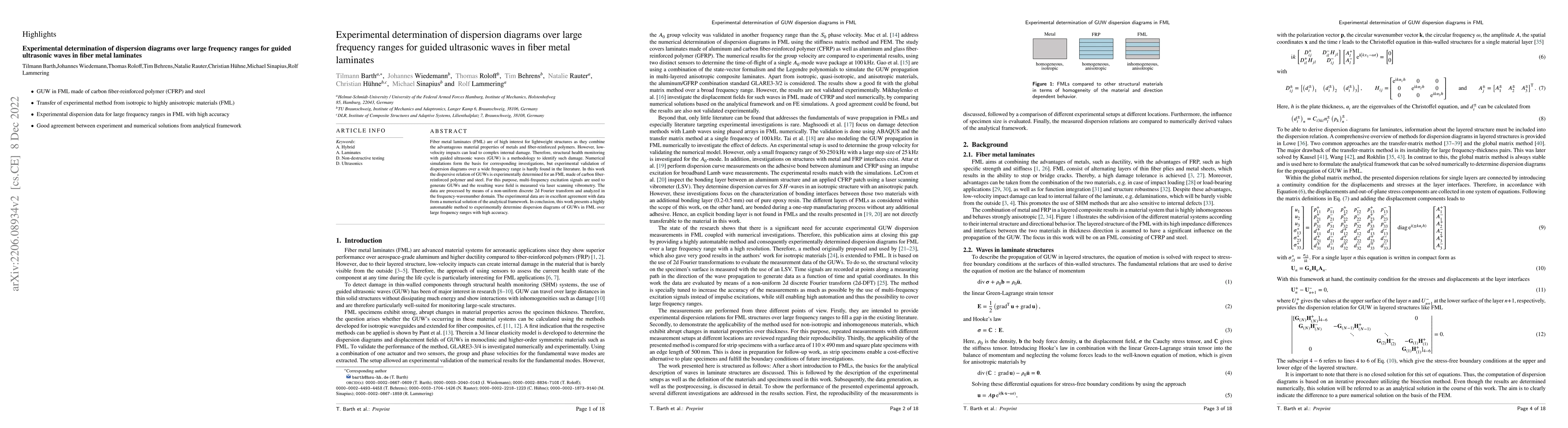 Thumbnail for Experimental determination of Lamb wave dispersion diagrams over large
  frequency ranges in fiber metal laminates