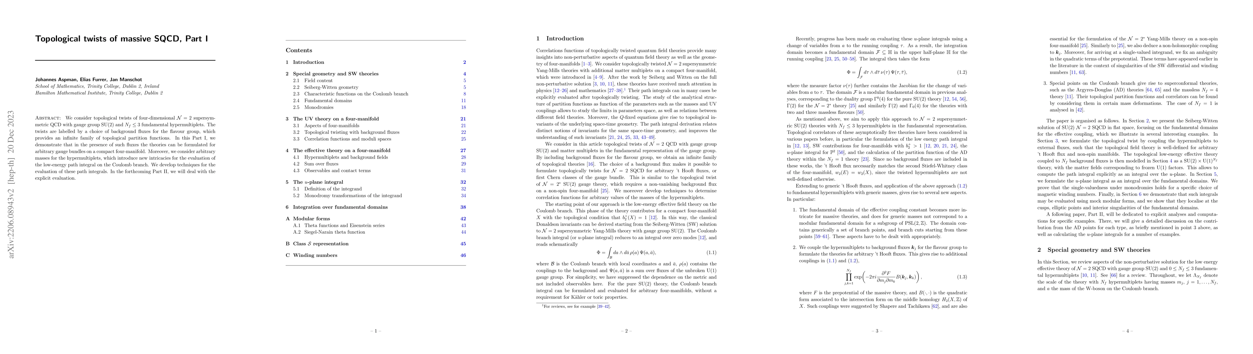 Thumbnail for Topological twists of massive SQCD, Part I