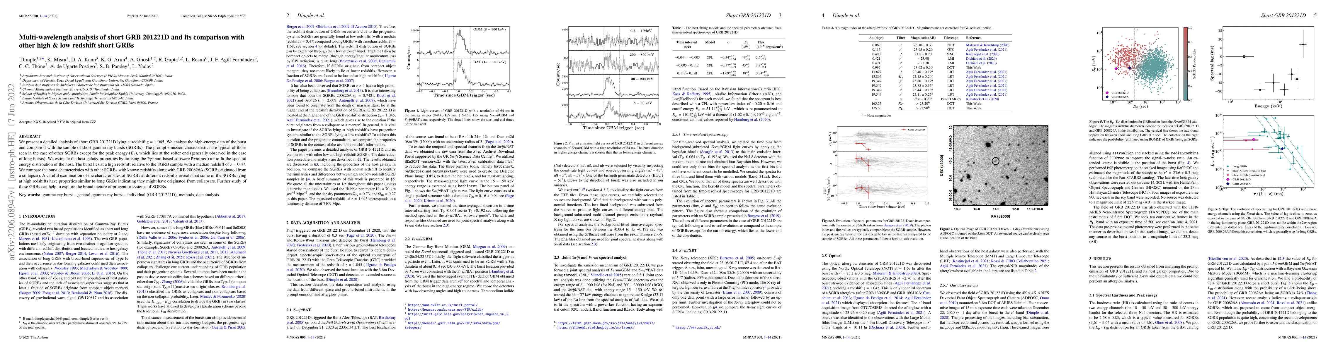 Thumbnail for Multi-wavelength analysis of short GRB 201221D and its comparison with
  other high \& low redshift short GRBs