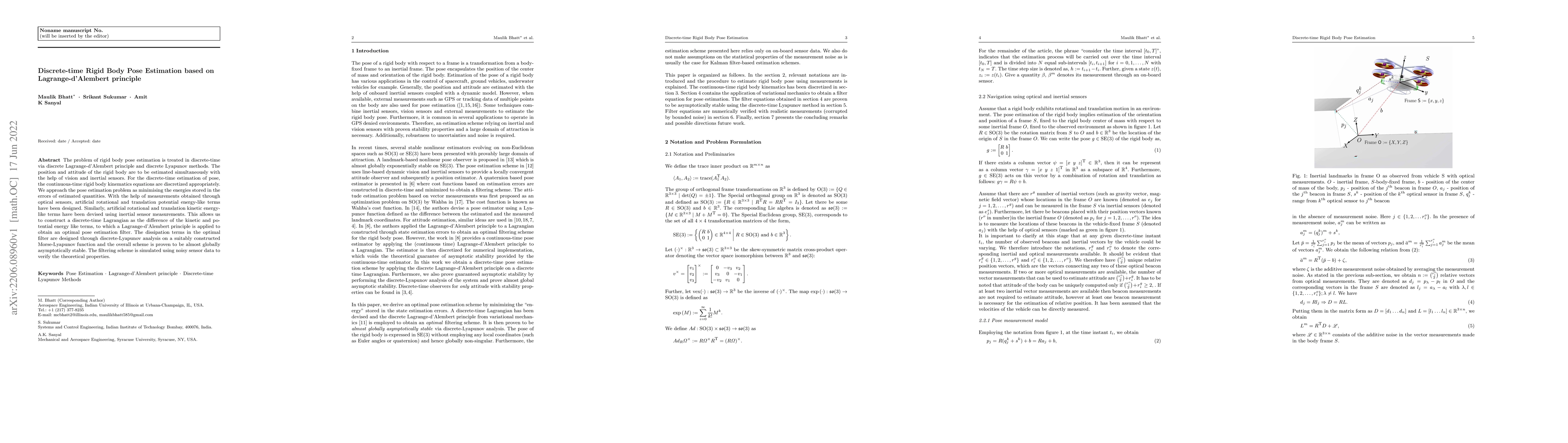 Thumbnail for Discrete-time Rigid Body Pose Estimation based on Lagrange-d'Alembert
  principle