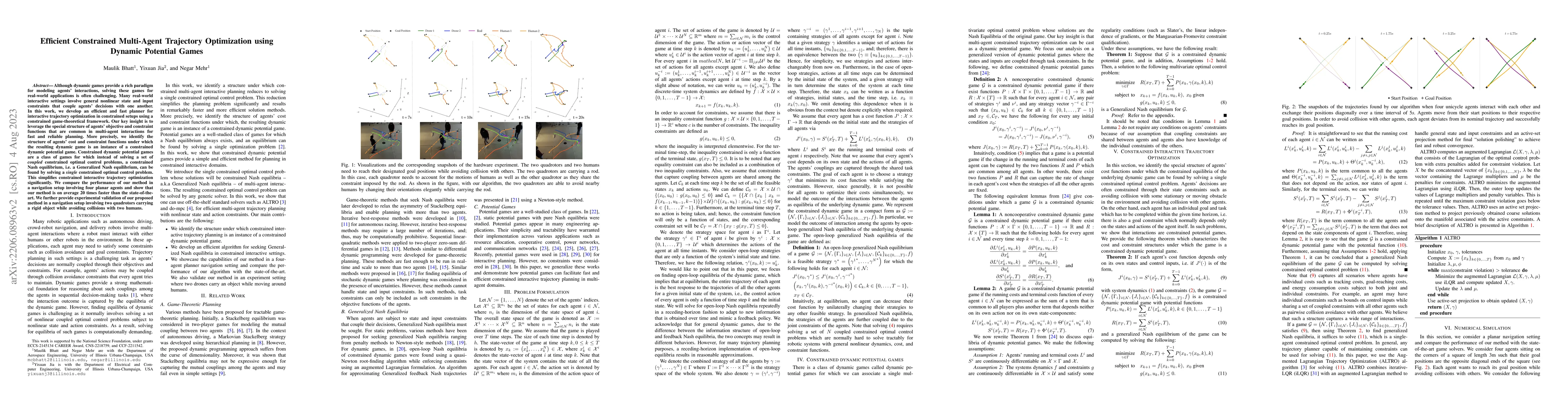 Thumbnail for Efficient Constrained Multi-Agent Trajectory Optimization using Dynamic
  Potential Games