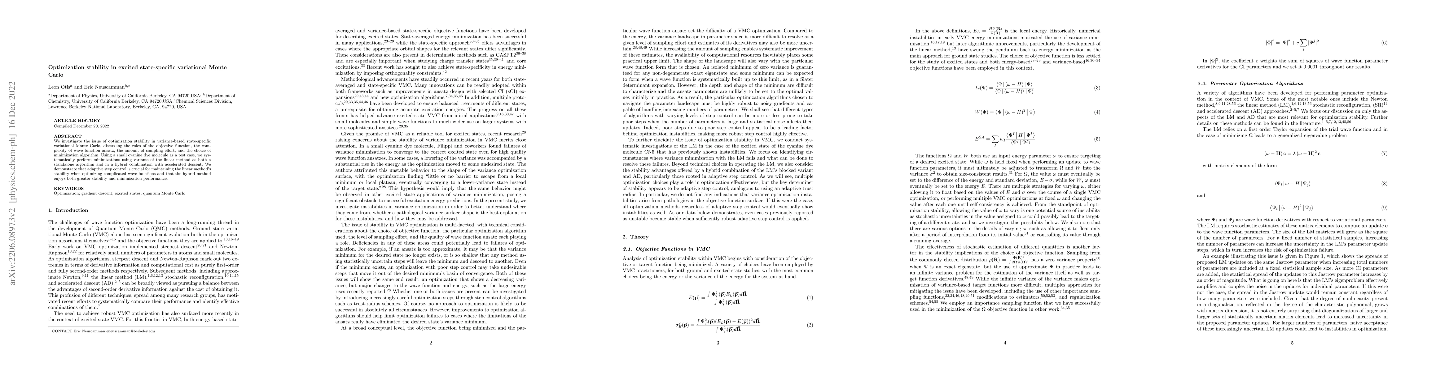 Thumbnail for Optimization stability in excited state-specific variational Monte Carlo