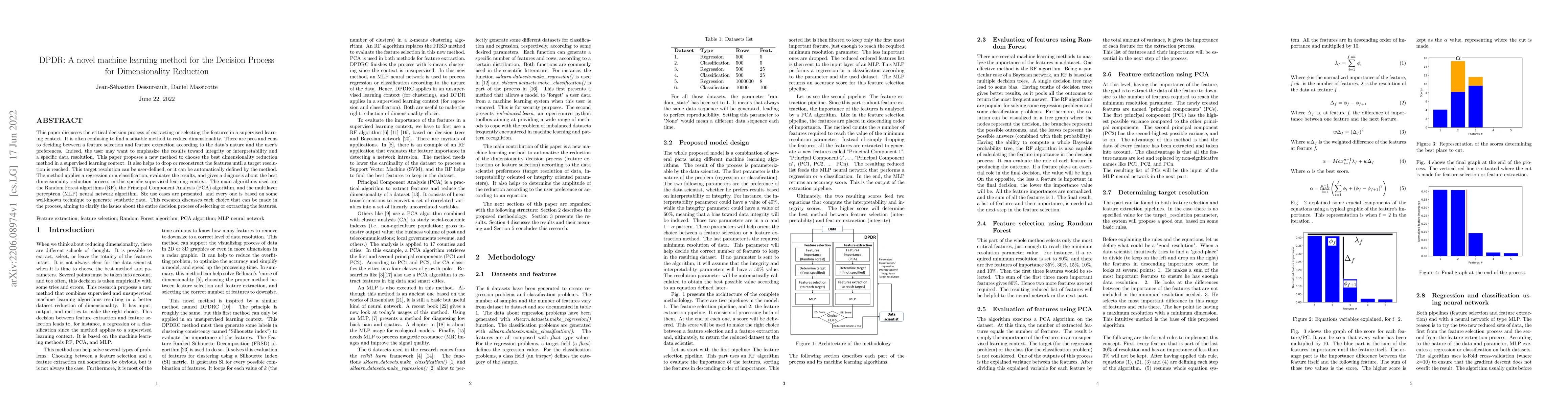 Thumbnail for DPDR: A novel machine learning method for the Decision Process for
  Dimensionality Reduction