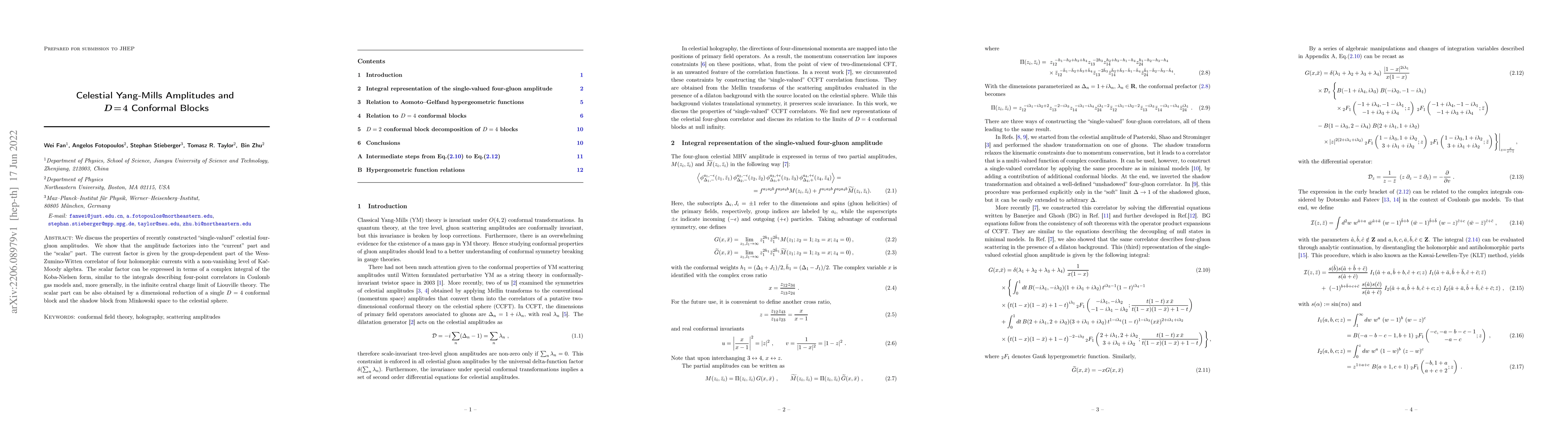 Thumbnail for Celestial Yang-Mills Amplitudes and D=4 Conformal Blocks
