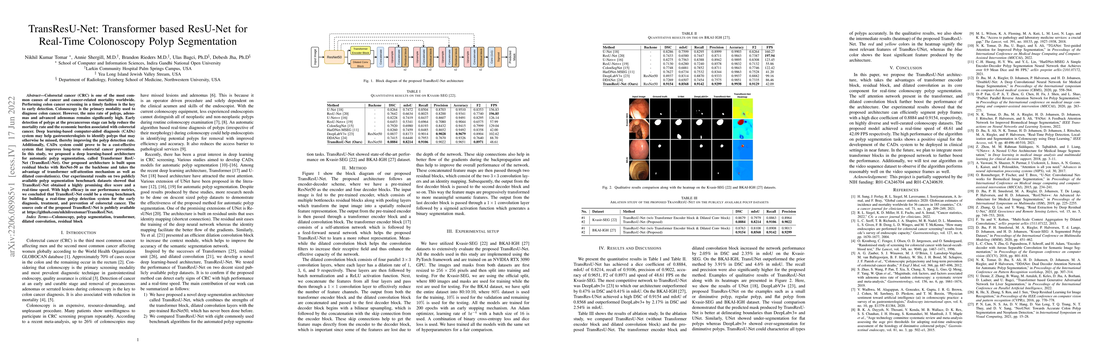 Thumbnail for TransResU-Net: Transformer based ResU-Net for Real-Time Colonoscopy
  Polyp Segmentation