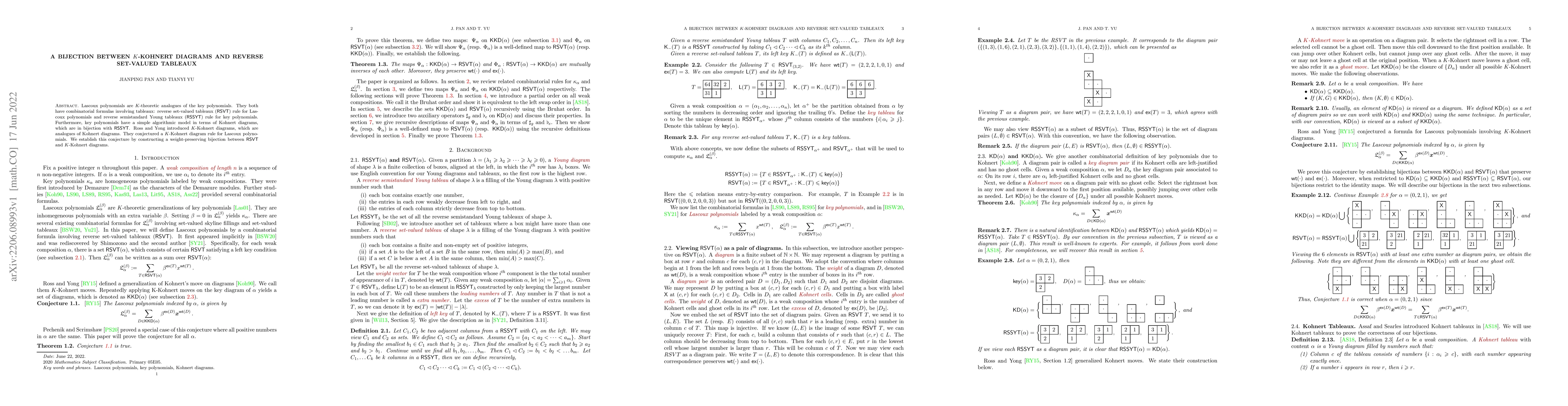 Thumbnail for A bijection between $K$-Kohnert diagrams and reverse set-valued tableaux