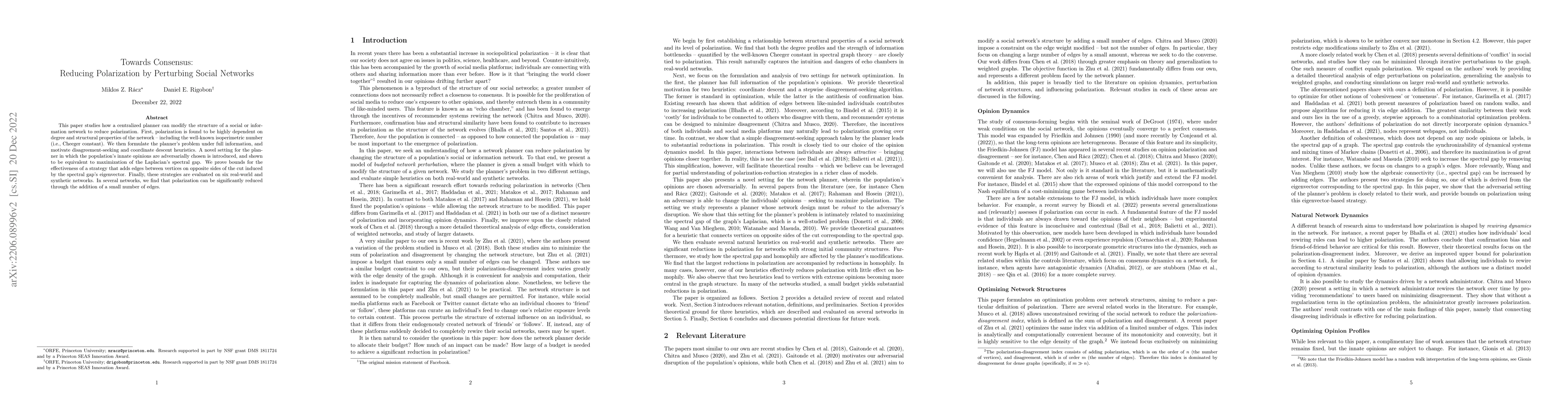 Thumbnail for Towards Consensus: Reducing Polarization by Perturbing Social Networks