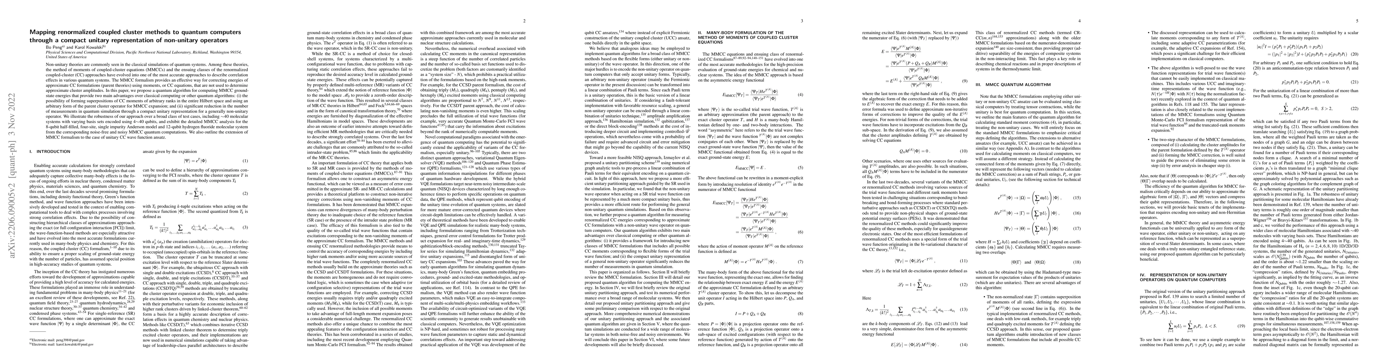 Thumbnail for Mapping renormalized coupled cluster methods to quantum computers
  through a compact unitary representation of non-unitary operators