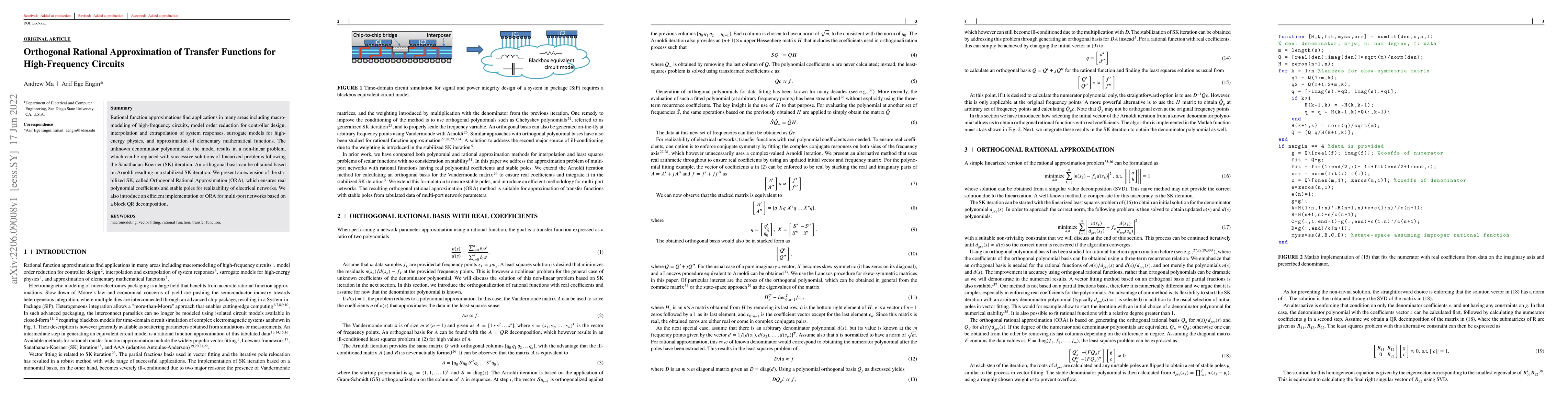 Thumbnail for Orthogonal Rational Approximation of Transfer Functions for
  High-Frequency Circuits