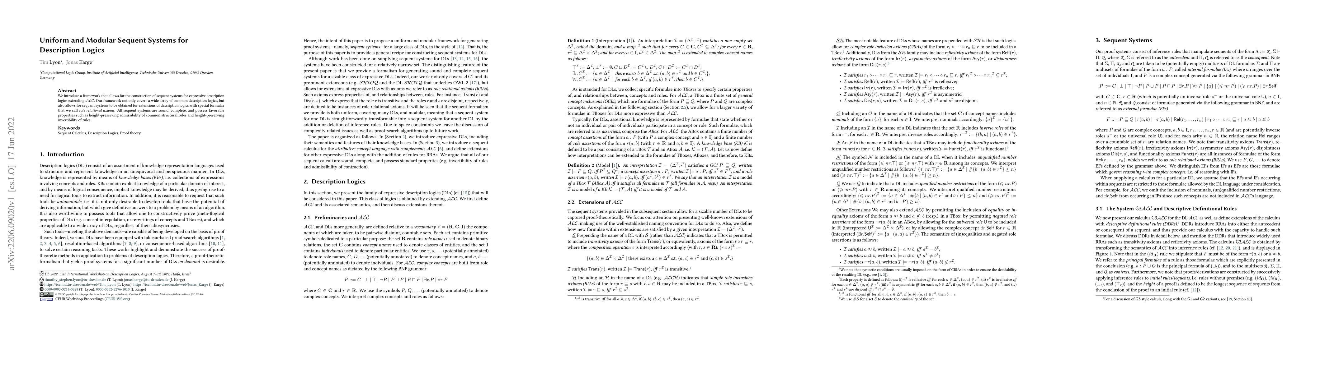 Thumbnail for Uniform and Modular Sequent Systems for Description Logics