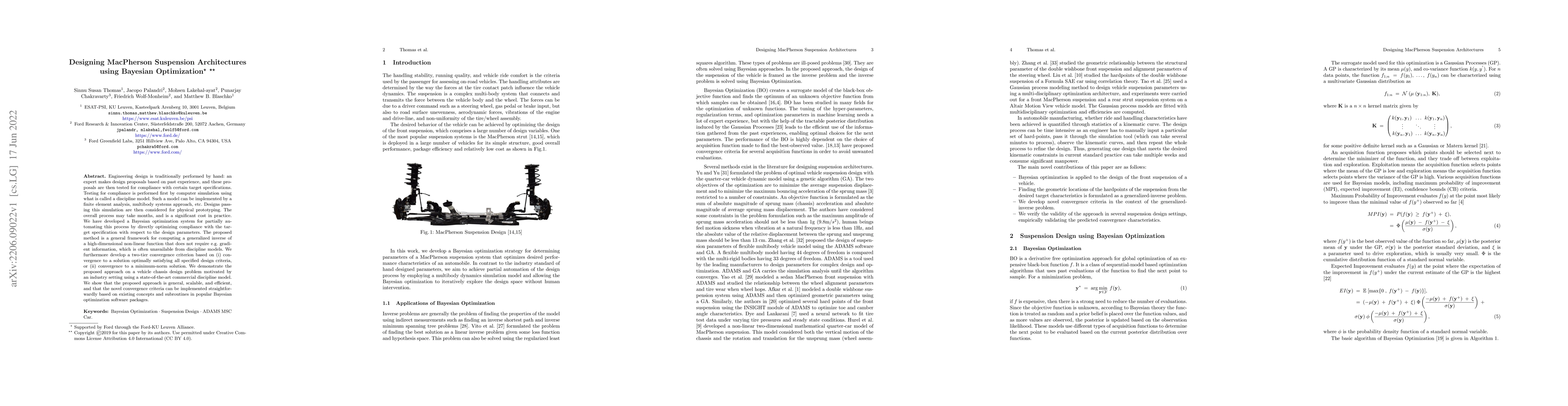 Thumbnail for Designing MacPherson Suspension Architectures using Bayesian
  Optimization