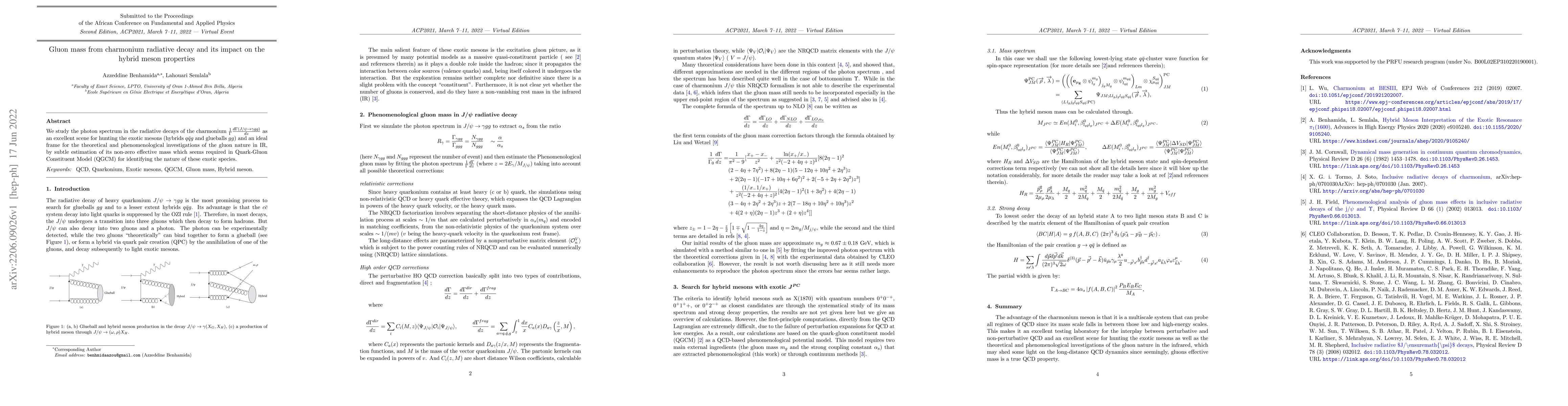 Thumbnail for Gluon mass from charmonium radiative decay and its impact on the hybrid
  meson properties