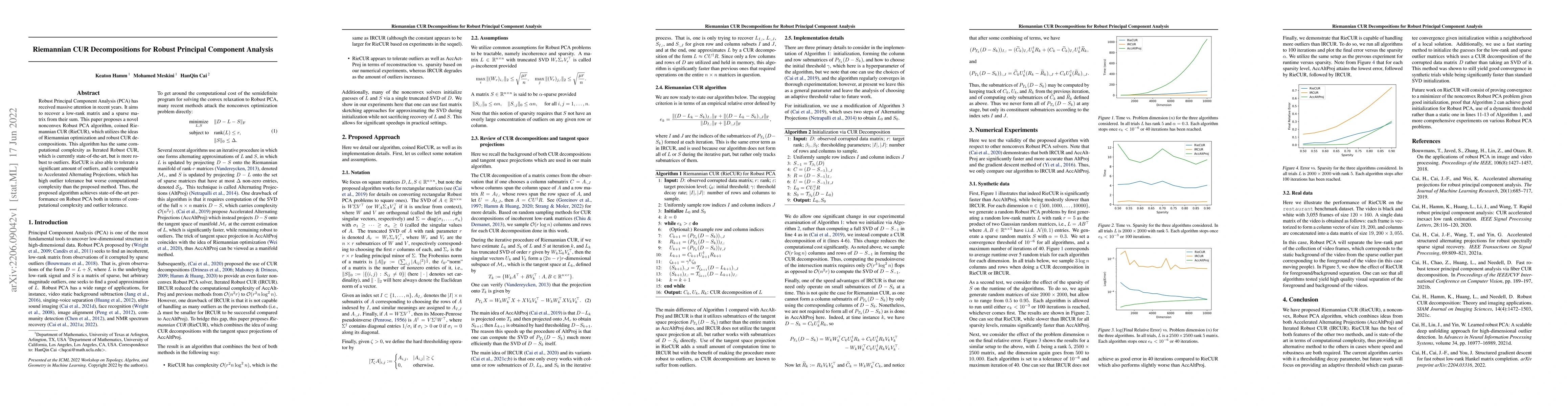 Thumbnail for Riemannian CUR Decompositions for Robust Principal Component Analysis