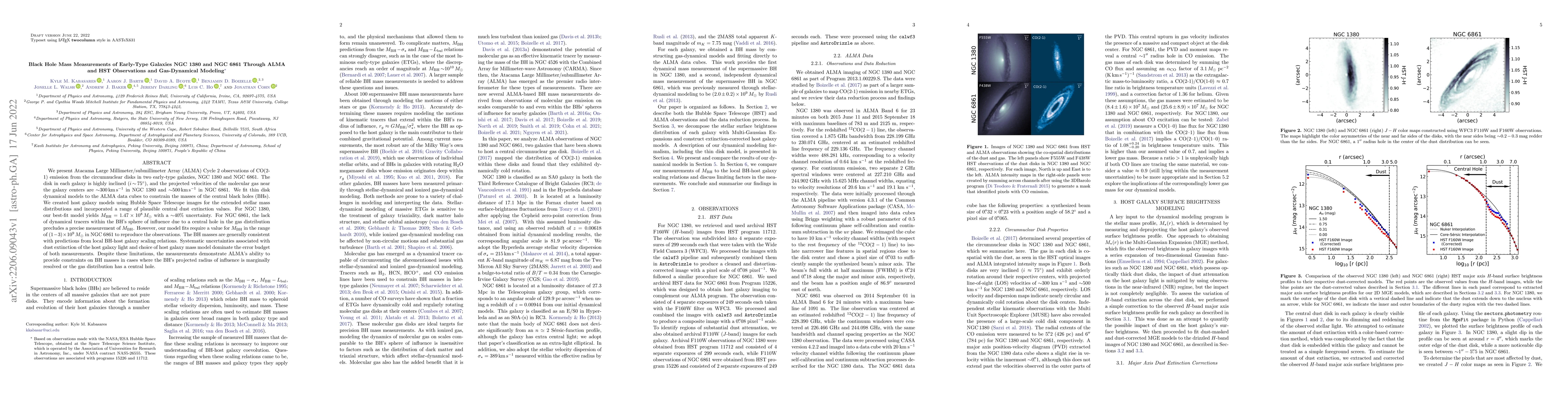 Thumbnail for Black Hole Mass Measurements of Early-Type Galaxies NGC 1380 and NGC
  6861 Through ALMA and HST Observations and Gas-Dynamical Modeling