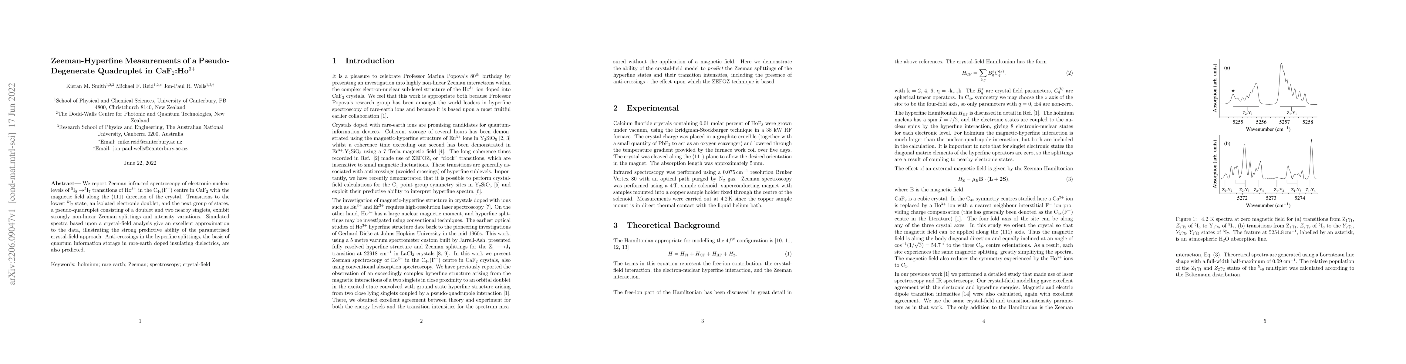 Thumbnail for Zeeman-Hyperfine Measurements of a Pseudo-Degenerate Quadruplet in
  CaF$_2$:Ho$^{3+}$