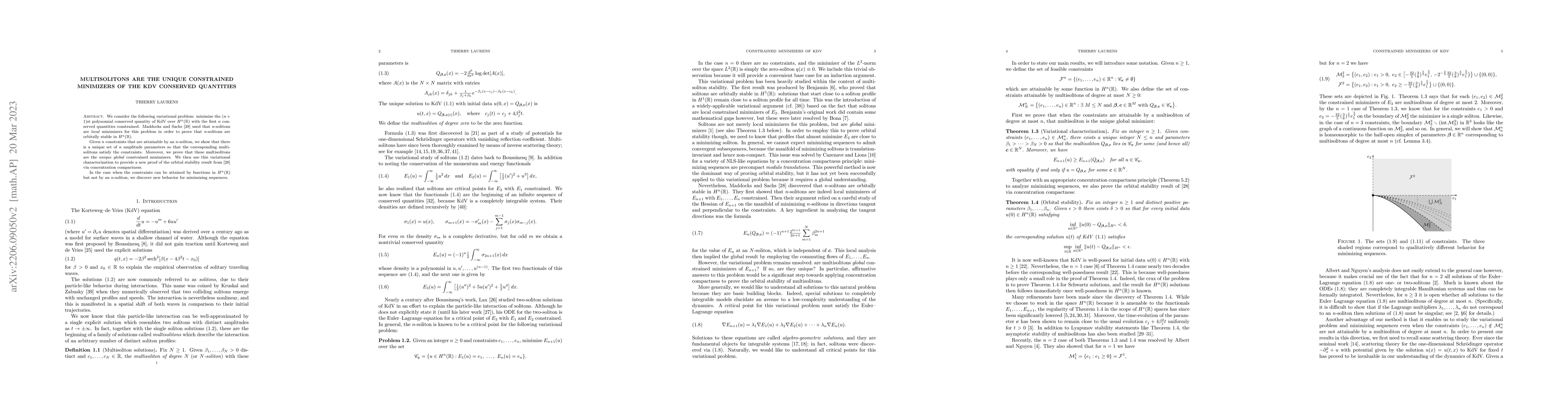 Thumbnail for Multisolitons are the unique constrained minimizers of the KdV conserved
  quantities
