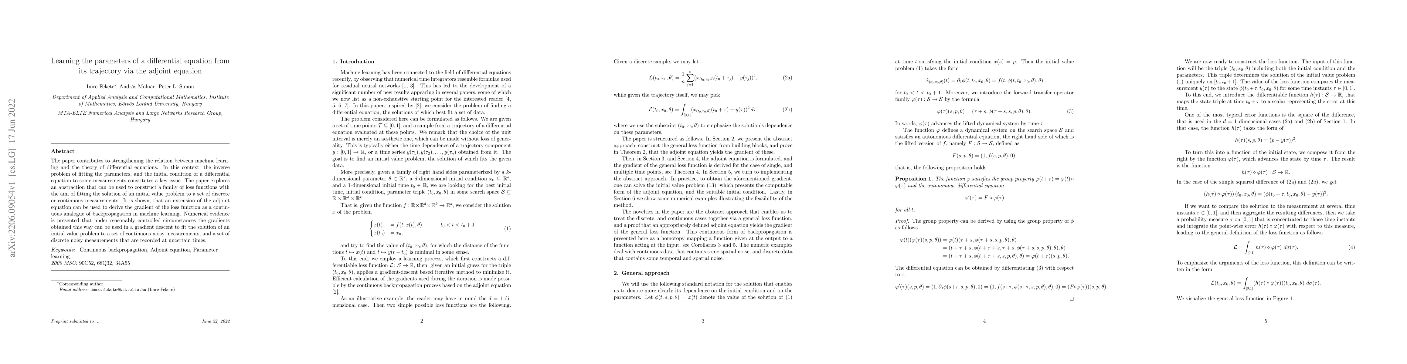 Thumbnail for Learning the parameters of a differential equation from its trajectory
  via the adjoint equation