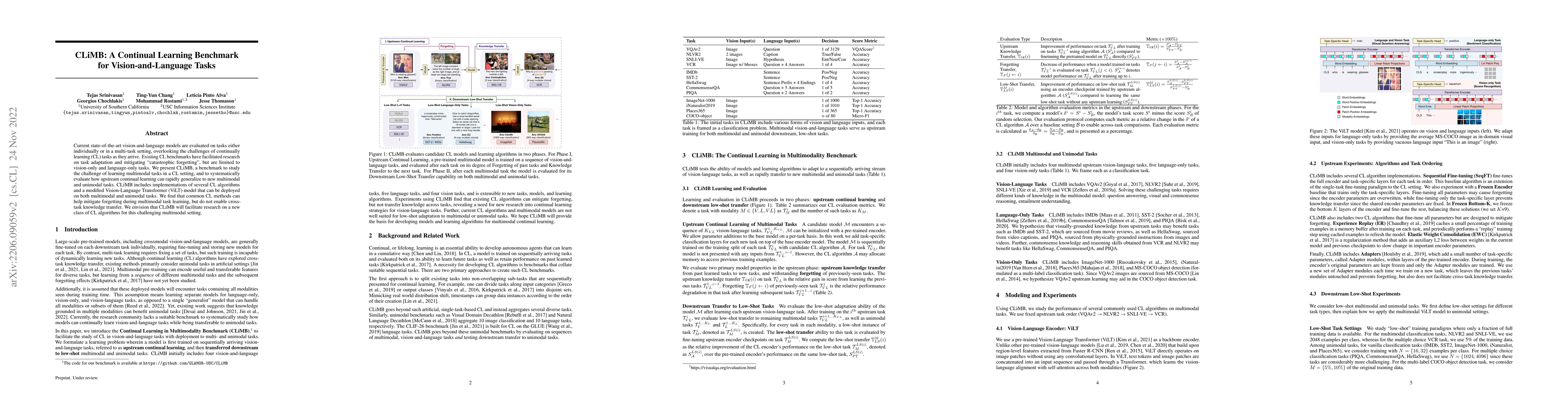 Thumbnail for CLiMB: A Continual Learning Benchmark for Vision-and-Language Tasks