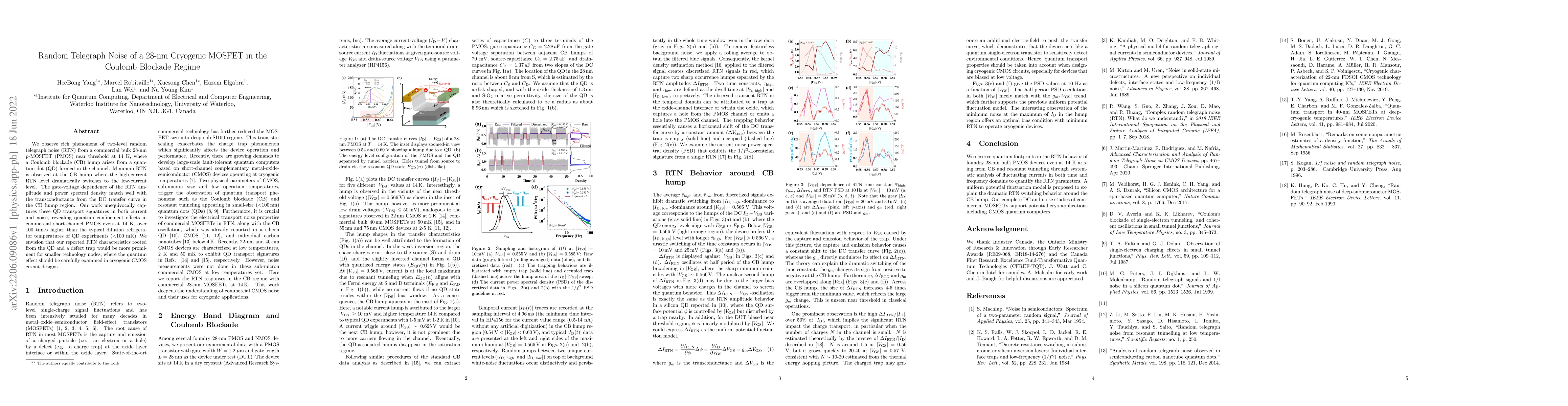 Thumbnail for Random Telegraph Noise of a 28-nm Cryogenic MOSFET in the Coulomb
  Blockade Regime