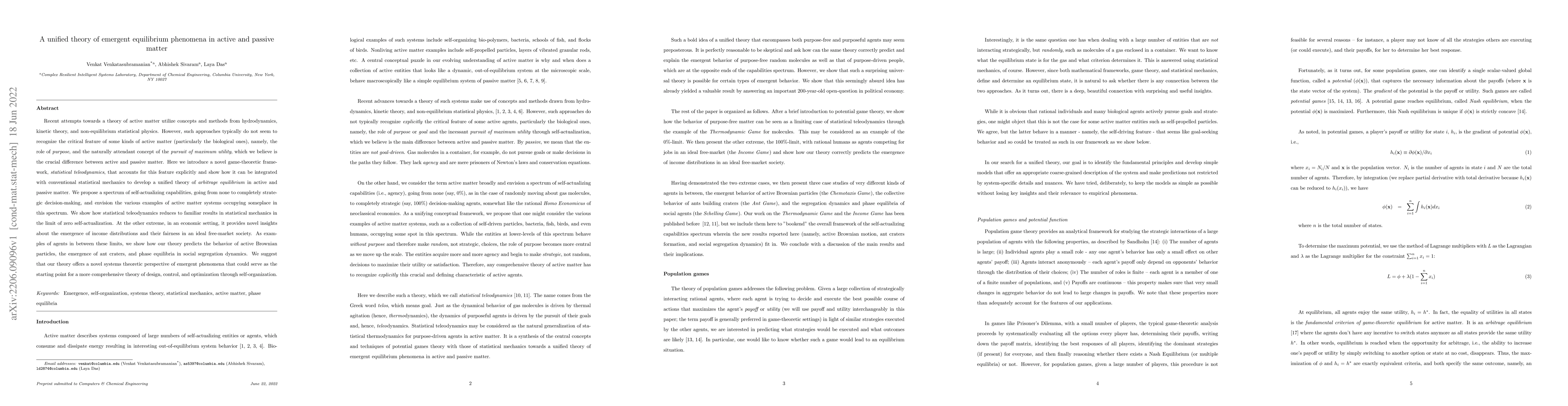 Thumbnail for A unified theory of emergent equilibrium phenomena in active and passive
  matter