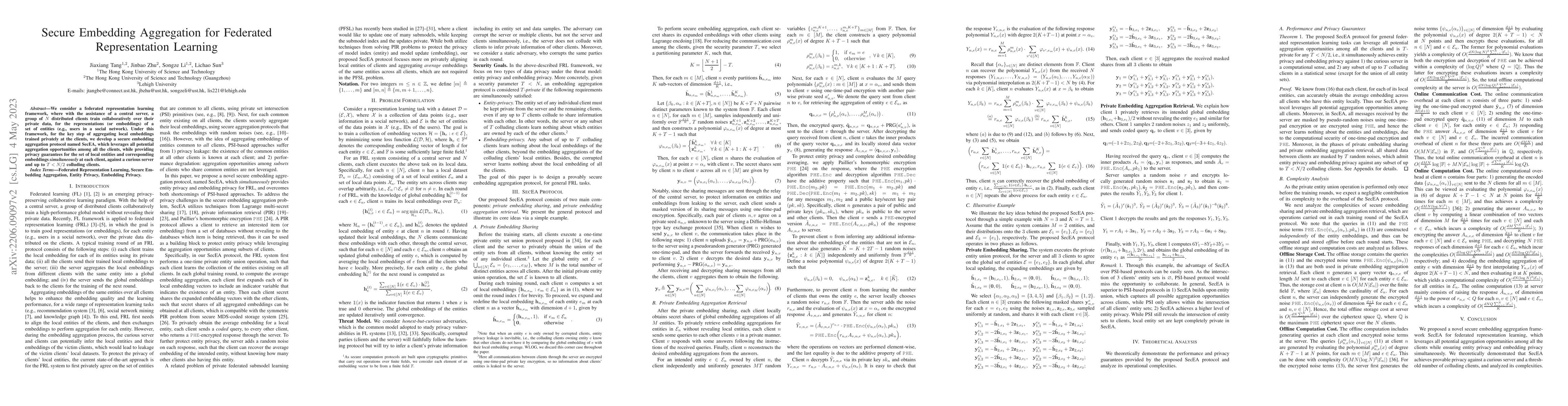 Thumbnail for Secure Embedding Aggregation for Federated Representation Learning