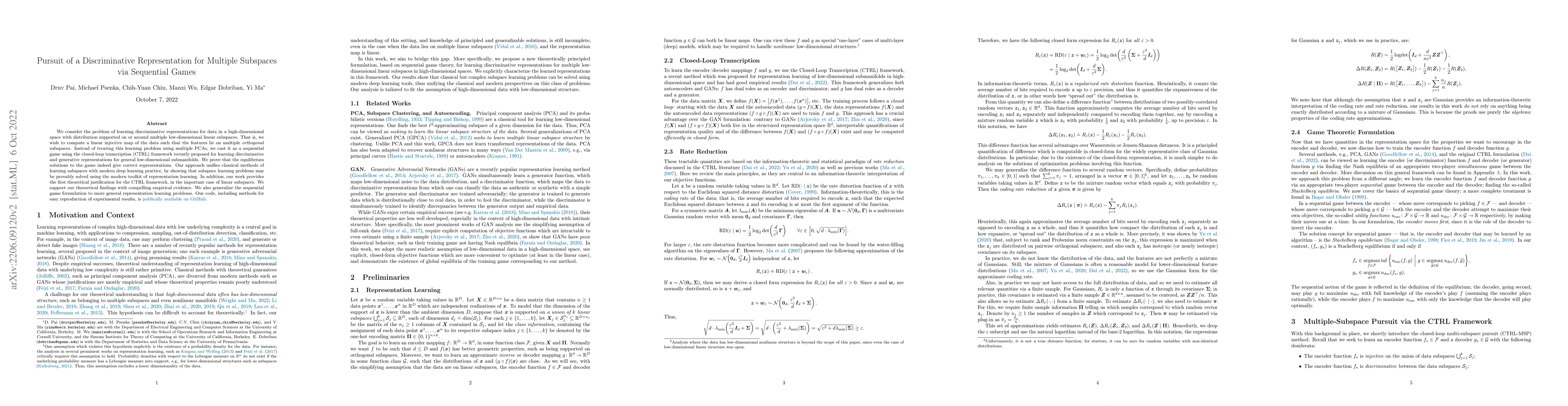 Thumbnail for Pursuit of a Discriminative Representation for Multiple Subspaces via
  Sequential Games