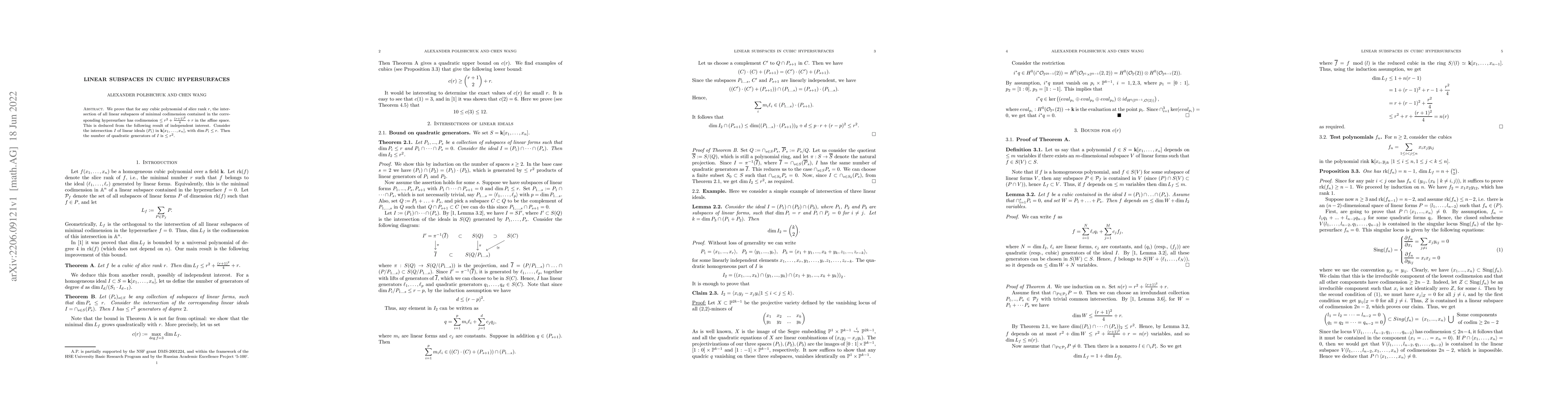 Thumbnail for Linear subspaces in cubic hypersurfaces