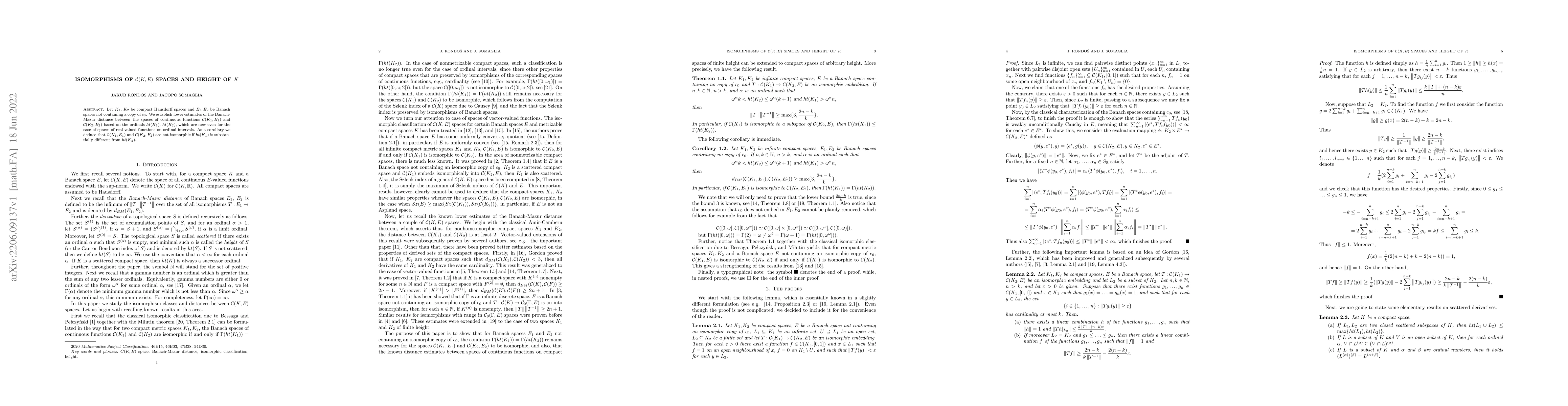 Thumbnail for Isomorphisms of $\mathcal{C}(K, E)$ spaces and height of $K$