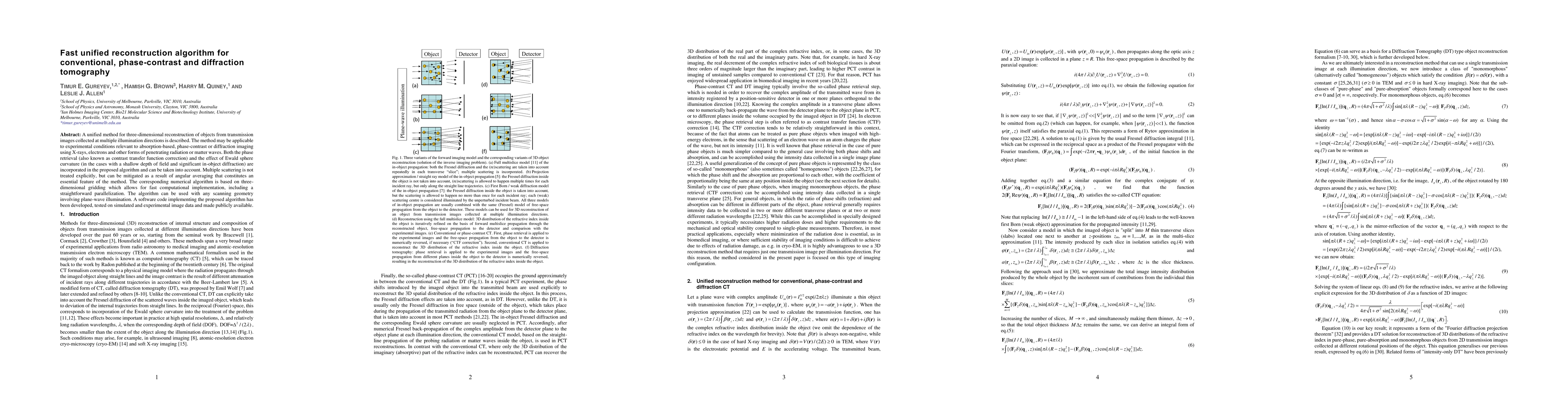 Thumbnail for Fast unified reconstruction algorithm for conventional, phase-contrast
  and diffraction tomography