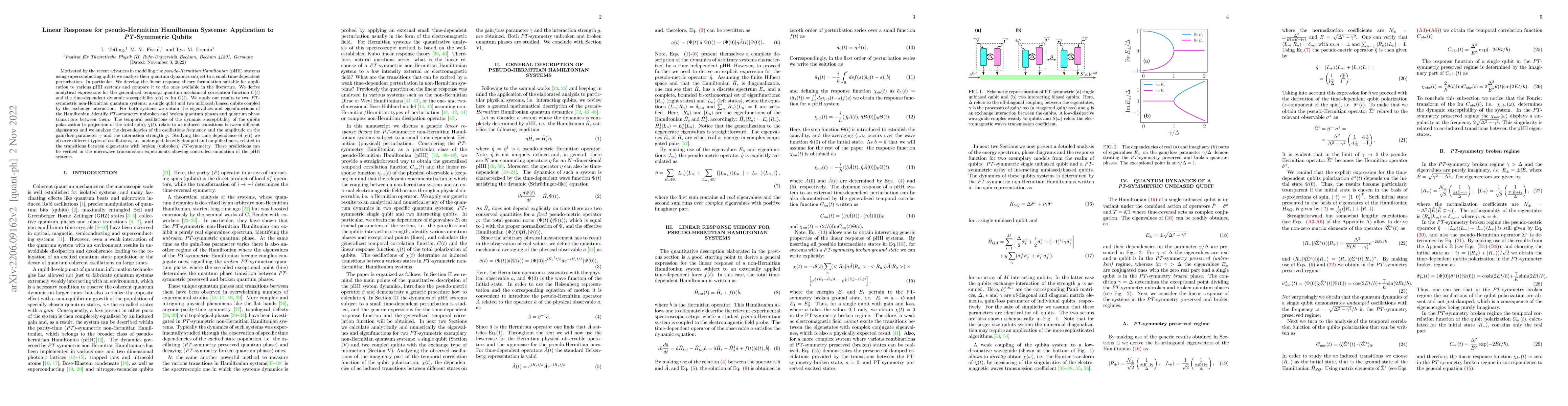 Thumbnail for Linear Response for pseudo-Hermitian Hamiltonian Systems: Application to
  PT-Symmetric Qubits